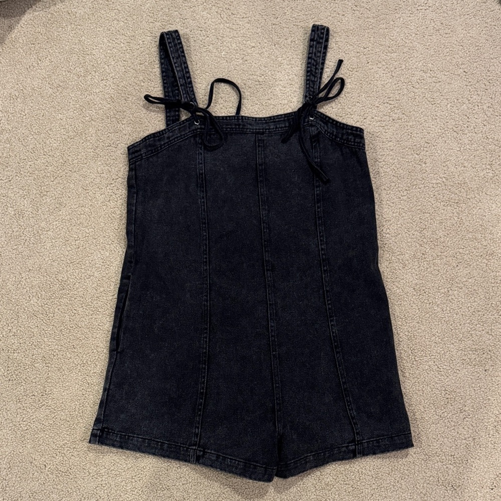 Black Denim Tie-Shoulder Romper